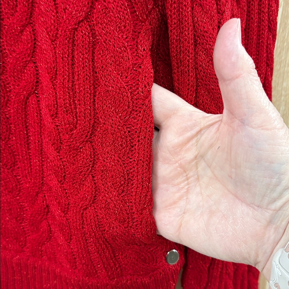 St John Collection by Marie Gray Red Glitter Cardigan Size 8 - Picture 4 of 6